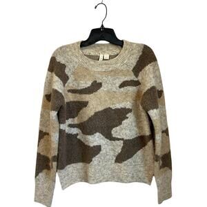 Anthropologie Moth Camo Knit Pullover Sweater Brown Tan S Soft Cozy Fall